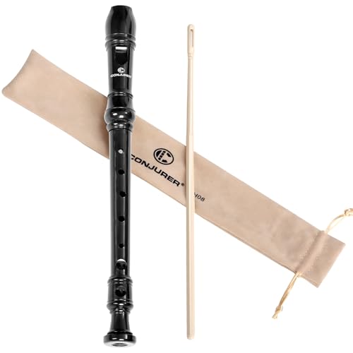 Soprano Recorder Instrument for Kids Student - German Fingering 8 Hole Flute ABS Descant Recorders for Beginners 3pcs Removable with Cleaning Rod and Storage Bag, Black