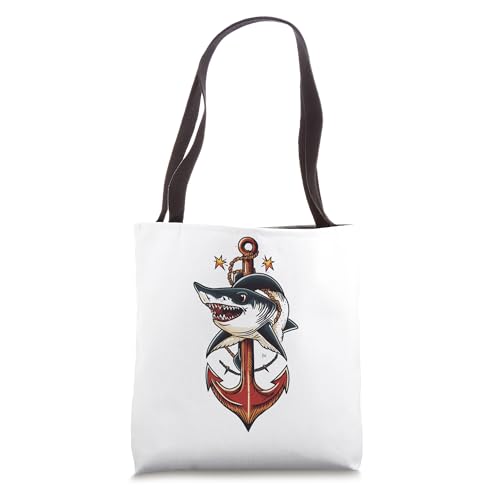 Traditional Tattoo Shark Anchor Nautical Design Tote Bag