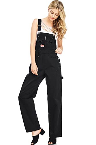 Revolt Women's Juniors Baggy Straight Leg Twill Overalls (S, Dark Navy) - Thumbnail 6