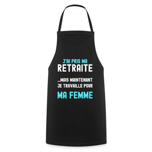 Spreadshirt Tablier Cuisine Homme Humour, Cadeau Départ en Retraite Rigolo, Cadeau cuisine Papy, Bonne Retraite, taille unique, noir