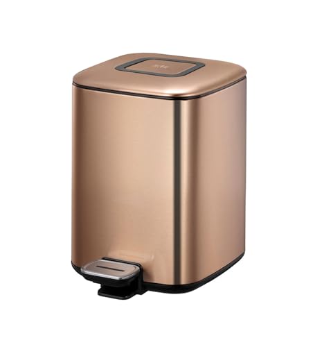 Image of Obsessions EKO Soft-Close Bathroom Trash Can - 6L Stainless Steel Pedal Bin with Lid & Liner, Elegant Bronze Copper Waste Basket for Home & Kitchen