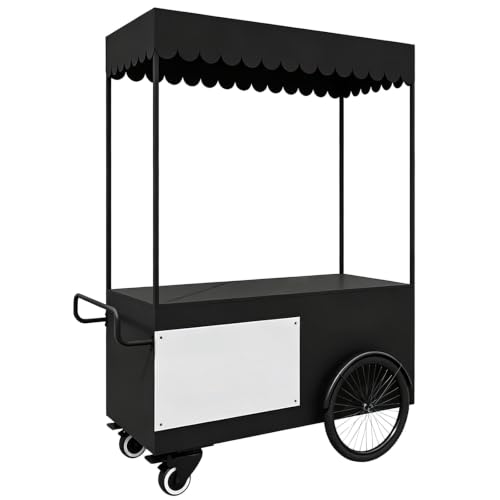 Carrito de Vendedor Portátil de Acero Galvanizado con Capacidad de Carga de 300 Kg, Carro de Venta Móvil con Toldo de Tela Oxford y Amplio Espacio de Almacenamiento(Black,120cm/37in)