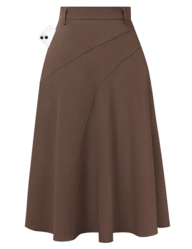 Image of Women's Business Casual Midi Skirt, High Waist Flowy Skirts with Pockets