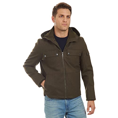 Image of mens Wool Blend Zip Front Hooded Jacket