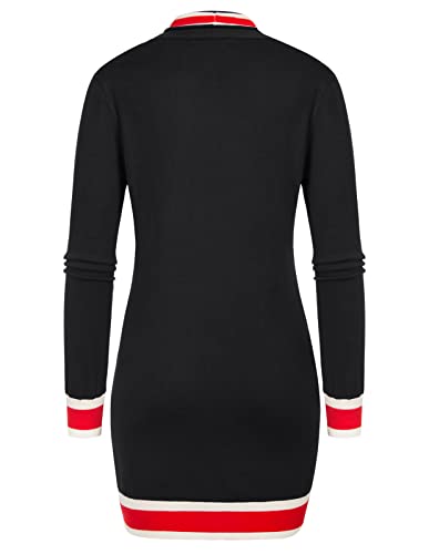 Checkered Cardigan For Women Contrast Knit Cardigan Sweater With Pockets(Contrst Black Red,S) #TOP2