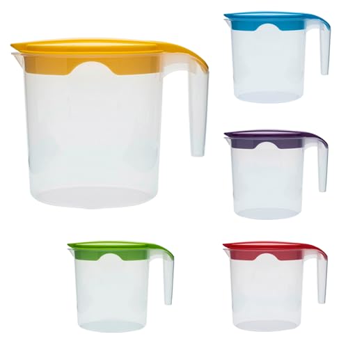 1 Liter Plastic Water Fruit Juices Jug Milk with Lid and Easy in Pouring (Yellow, 1)