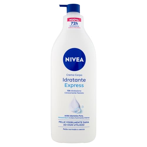 NIVEA Crema corporal hidratante Express 500 ml, crema hidratante 72 h enriquecida con ácido hialurónico puro, minerales marinos y suero nutritivo intenso, hidratante