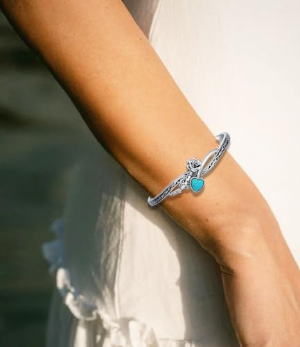 Genuine Turquoise Bracelet Cuff Bracelet for Women Mom 925 Sterling Silver Natural Turquoise Bangles Vintage Bracelet Boho Jewelry for Birthday Christmas Mother's Day Valentine's Day2