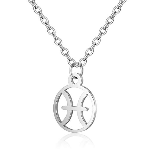 IDB Stainless Steel Astrology Constellation Zodiac Sign Pendant Necklace - 1/2 Inch Pendant and 16" Chain (Pisces - February 19 - March 20)
