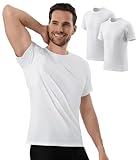 HANDOOS Mens Sweatproof Undershirts,Cotton Crew Neck Sweat Blocking White T-Shirts with Underarm Sweat Pads Tee (XL,White)