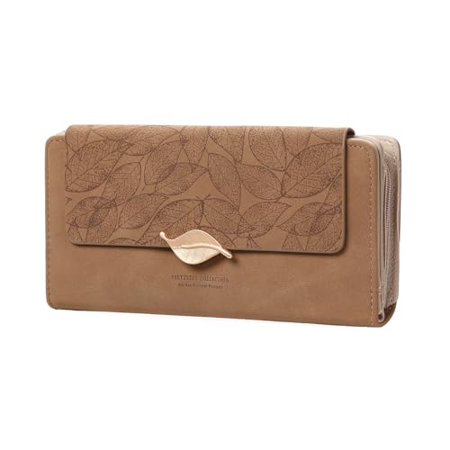 Image of Women's Wallet Leather RFID Blocking Bifold Clutch Large Capacity Credit Card Holder with Coin Zipper Purse