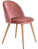 FurnitureR Upholstered Velvet Dining Chair Mid Back Armless with Wood Legs for Home Kitchen Bedroom Living Room, Set of 1, Pink