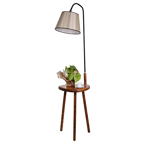 Lampadaire salon design bois noyer avec abat-jour beige E27 collection Victoria 160cm
