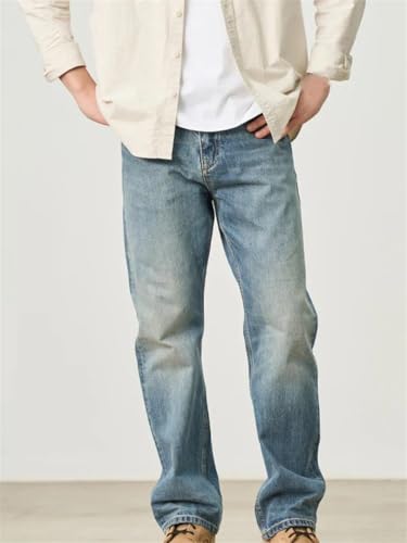 Men's Spring Loose Fit Jeans Washed Vintage Style Straight Leg Denim Trousers Casual Look2