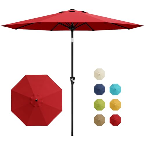 Garvee 10FT Patio Umbrella - Outdoor Table Umbrella with Smooth Crank Lift, Push Button Tilt and 8 Sturdy Ribs - Market Umbrella UV Protection Waterproof for Pool, Deck, Yard, Garden -Red