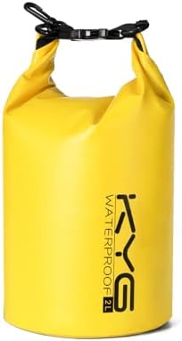 KYG Borsa Impermeabile, 2L/5L/10L Sacca Stagna in PVC, Saldata senza Cuciture – Leggera, Resistente e Galleggiante per Rafting, Trekking Fluviale, kayak, Spiaggia e Campeggio 2L Giallo