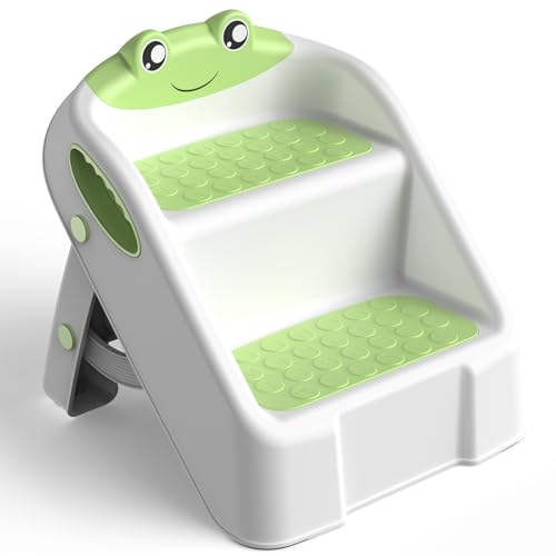 Taburete Plegable de Escalon Infantil, Escalera de 2 peldaños para niños, Taburete Lavabo Baño Niños, Asiento de Entrenamiento para Inodoro, multifunción, Ajustable en Altura