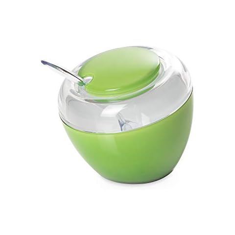 Omada Design Sugar Bowl 10,56 OZ Made of Acrylic Ideal for Contact with Food, Comfortable and Colorful, with Spoon Included, Innovative Design, Movida Line, Green Cover