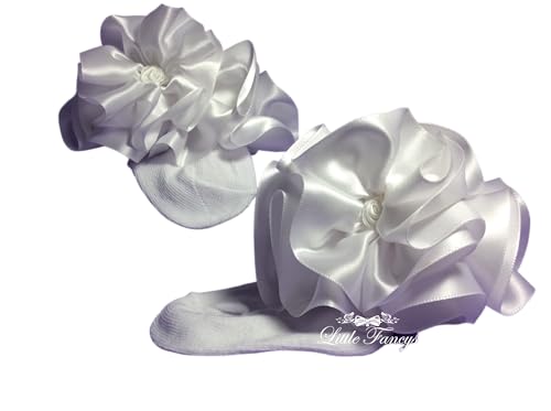 Baby Cotton Ruffle Socks with Roses, Newborn Ankle Socks for Girls, Wedding accessories, (0-6 Months)