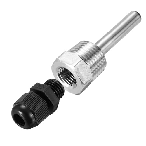 QUARKZMAN 2 Stück 8mm Durchmesser G1/2 Thermowell Schweißfrei Edelstahl 304 Mit Kabelverschraubung 50mm Länge Für Bierfermenter Schwarz