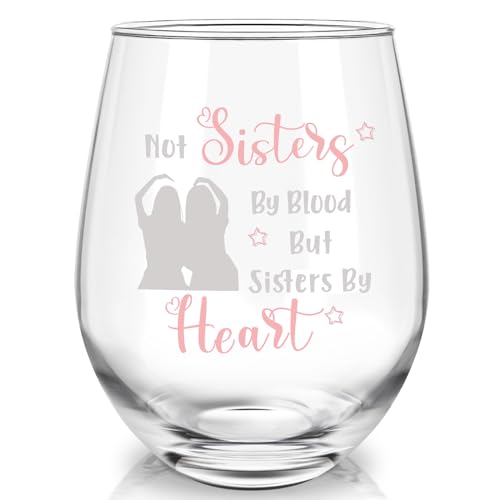 Joymaking Bicchiere da vino senza manico per sorelle amiche, bicchiere da vino rosso Sister Herzensmensch, bicchiere da vino migliore amica, regalo per compleanno, Natale, 17oz