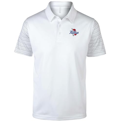 Dunbrooke NCAA Tulsa Hurricanes Avenger Men’s Companion Performance Polo Shirt – Short Sleeve Polyester Golf & Casual Polo w/Silver Sleeve Stripes Moisture Wicking, Royal, LG