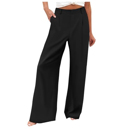 Women Linen Palazzo Pants Summer Wide Leg Harem Pants High Waist Casual Beach Travel Vacation Trousers with Pockets