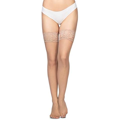 Annes styling Calze 20 Denier Womens Stockings with Lace Hold Up Thigh Pantyhose Silicone Top Natural TG-1/2 Cover