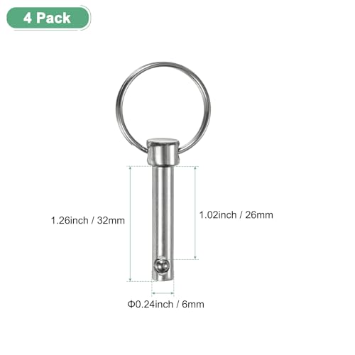 M METERXITY 4er-Pack Schnellspannstifte, 1/4 [6mm] Durchmesser, 1,02 [26mm] Verwendungslänge Bimini Top Stift für Schiffbau/Anhänger, 1,26 [32mm] Gesamtlänge Karbonstahl-Hardware-Stifte