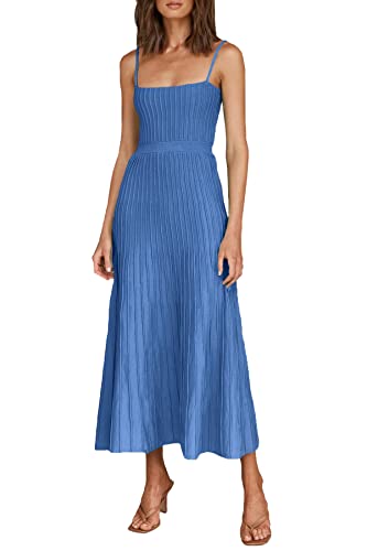 Uusollecy Sommerkleid Damen Spaghettiträger Maxikleid Rippenstrick A Line...