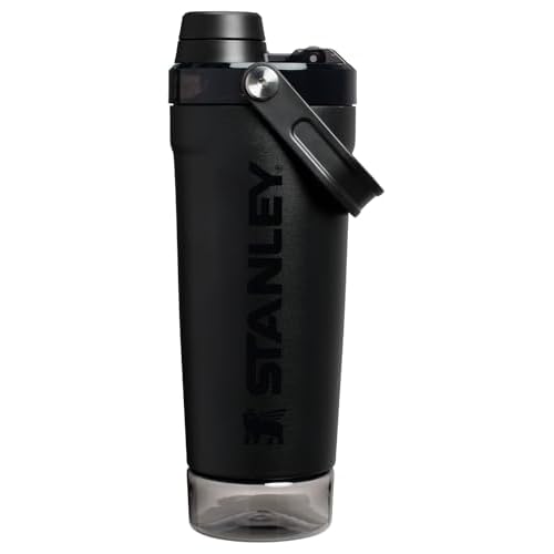 STANLEY Vitalize Shaker Bottle 20 oz | Leakproof Insulated Stainless Steel Shaker Cup | Base Storage and Twist On Fast Flow Lid | Protein Shakes and Pre Workout Powder | BPA-Free | Black