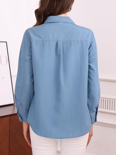 SUNNOW Women's Denim Shirt Button Down Blouse V Neck Casual Long Sleeve Tops Stretch Comfortable Shirt for Women3