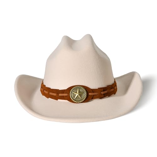 Image of Willheoy Kids Cowboy Hat for Girls Boys Western Cowgirl Hat with Buckle Belt Unisex Wide Brim Fedora Hat Dress Up Costume