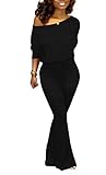Aro Lora Women's Sexy One Shoulder Long Sleeve Drawstring Waist Bell Bottom Pant Jumpsuit Romper...