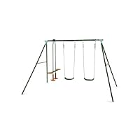 Plum Play Jupiter Double Swing and 2 Seater Glider Garden Play Set - Triple Station Outdoor Swing for up 4 Children - Max weight 200kg - 3-10 Years (Green)