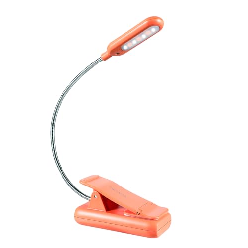 VAVOFO Rechargeable Book Light for Reading in Bed Kids, 7 LED Reading Light with 9-Level Warm Cool White Daylight, Eye Care Lamp with Power Indicator for Bookworms (Orange)