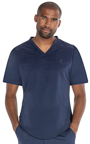 MediChic Scrubs Mens V-Neck Scrub Top with Two Pockets and Mesh Gusset Tuckable Navy