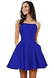 FEATURES:Short Homecoming Dress for Teens 2023,Spaghetti Straps Homecoming Dresses with Pockets,Plus Size Short Prom Dresses,Satin Prom Dress for Women Formal Gowns,Elegant A Line Short Cocktail Dress,Juniors Graduation Party Dress,Lace-Up Back,Sleev...