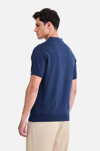 Image of SNITCH Men Polo T-Shirt | Classic Cable Knit Textured Front Panel & Half Sleeve Design | Premium 100% Cotton Knitted T-Shirt Men, Breathable Casual Holiday