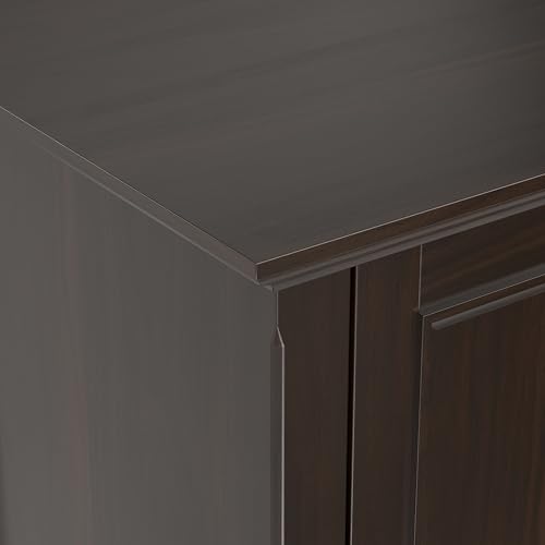 Image of SIMPLIHOME Amherst 72 inch Wide Solid Wood TV Stand in Brunette Brown