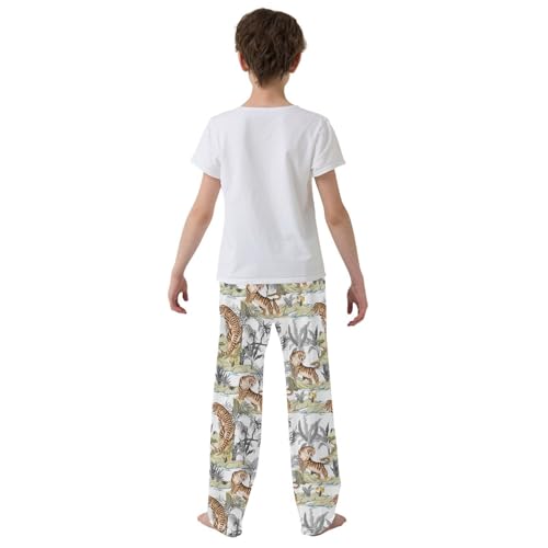 Tiger Palm Trees Boys Long Pants Soft Trousers Elastic Waist Kids Lounge Bottoms with Pockets S-XL3