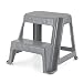 Gracious Living Sturdy Non Slip Plastic 2 Level Home Step Stool with Textured Top for Kitchen, Bathroom, Laundry, or Pantry, Grey