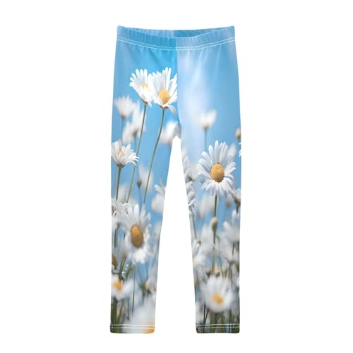 Toddler Girls Leggings Printed Yoga Pants Leggings Daisy Bule Background for Kids