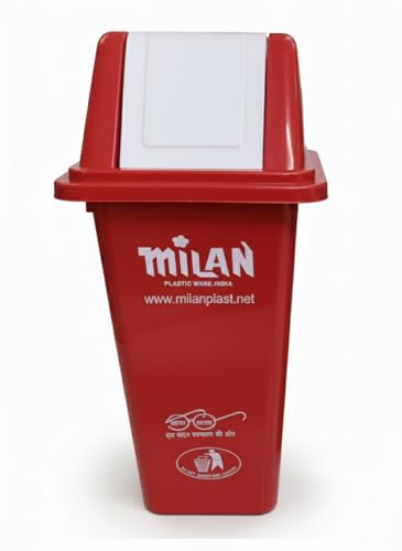 Milan Plastic Square Swing Lid Garbage Dustbin 60 Litre Red