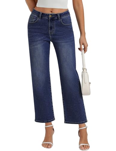 Belle Poque Women Dark Blue Wide Leg Jeans Stretchy Mid