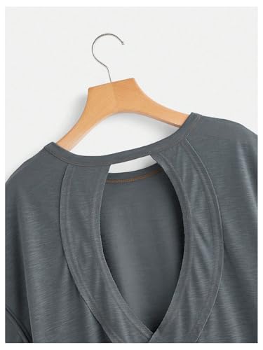 Image of SOLY HUX Women Open Back Tops Workout Backless Tee Casual Athletic Shirts Short Sleeve Oversized Gym T Shirt
