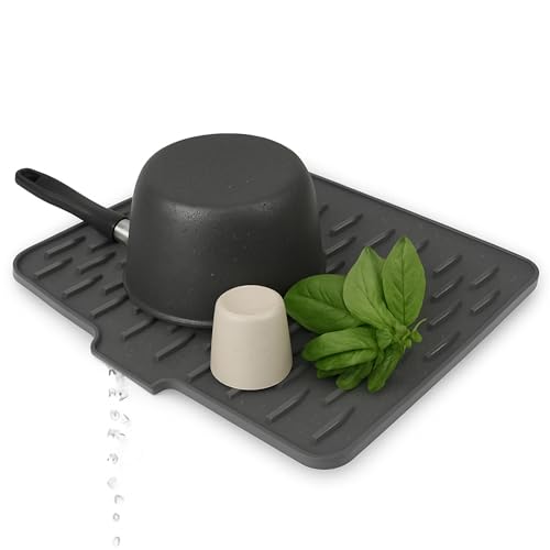 Alfombrilla Escurreplatos de Silicona de 41x33 cm | Escurreplatos Antideslizante | Resistente al Calor y apto para Lavavajillas | Optimiza Drenaje de Agua y Evita Encimera Mojada | Fácil de Guardar