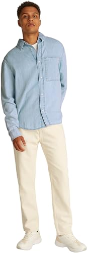 Calvin Klein Men’s Regular Linear Denim Shirt with Chest Pocket, Blue (Denim Light), XL - Image 3