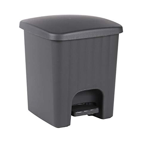 Fornord Square Pedal Bin 5L Plastic Small Pedal Waste Trash Bin Bathroom Kitchen Office Square Pedal Operated Rubbish Garbage Bin (Dark Grey) Cover