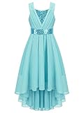 CHICTRY Kids Girls Sequin Asymmetrical Bowknot Birthday Party Prom Wedding Flower Dress Turquoise 15-16 Years